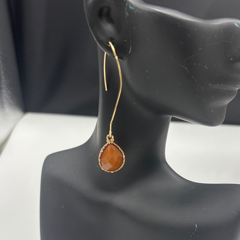 Gold-Tone Drop Earrings with Faceted Amber Stone